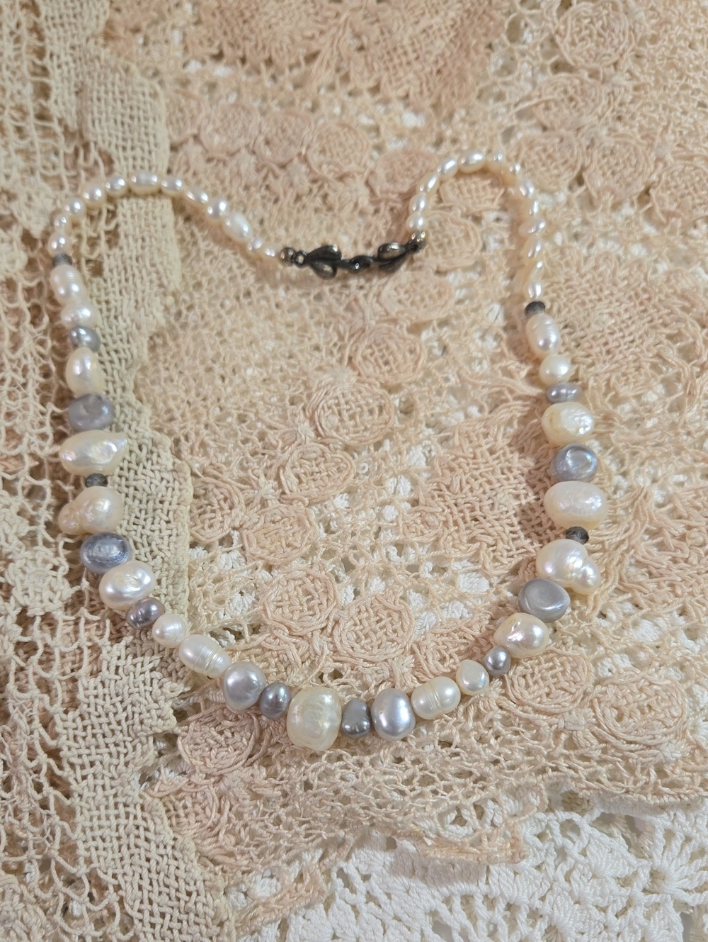 Freshwater Pearl Necklace in White and Silver
